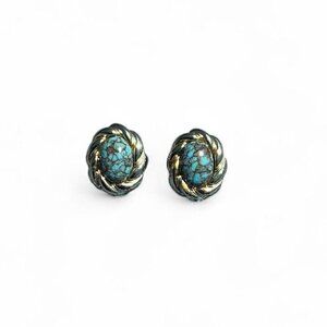 Vintage Spiderweb Turquoise Stone Stud Pierced Earrings
